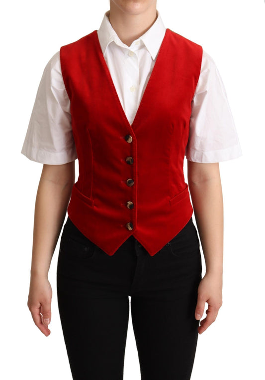 Elegant Red Leopard Print Waistcoat