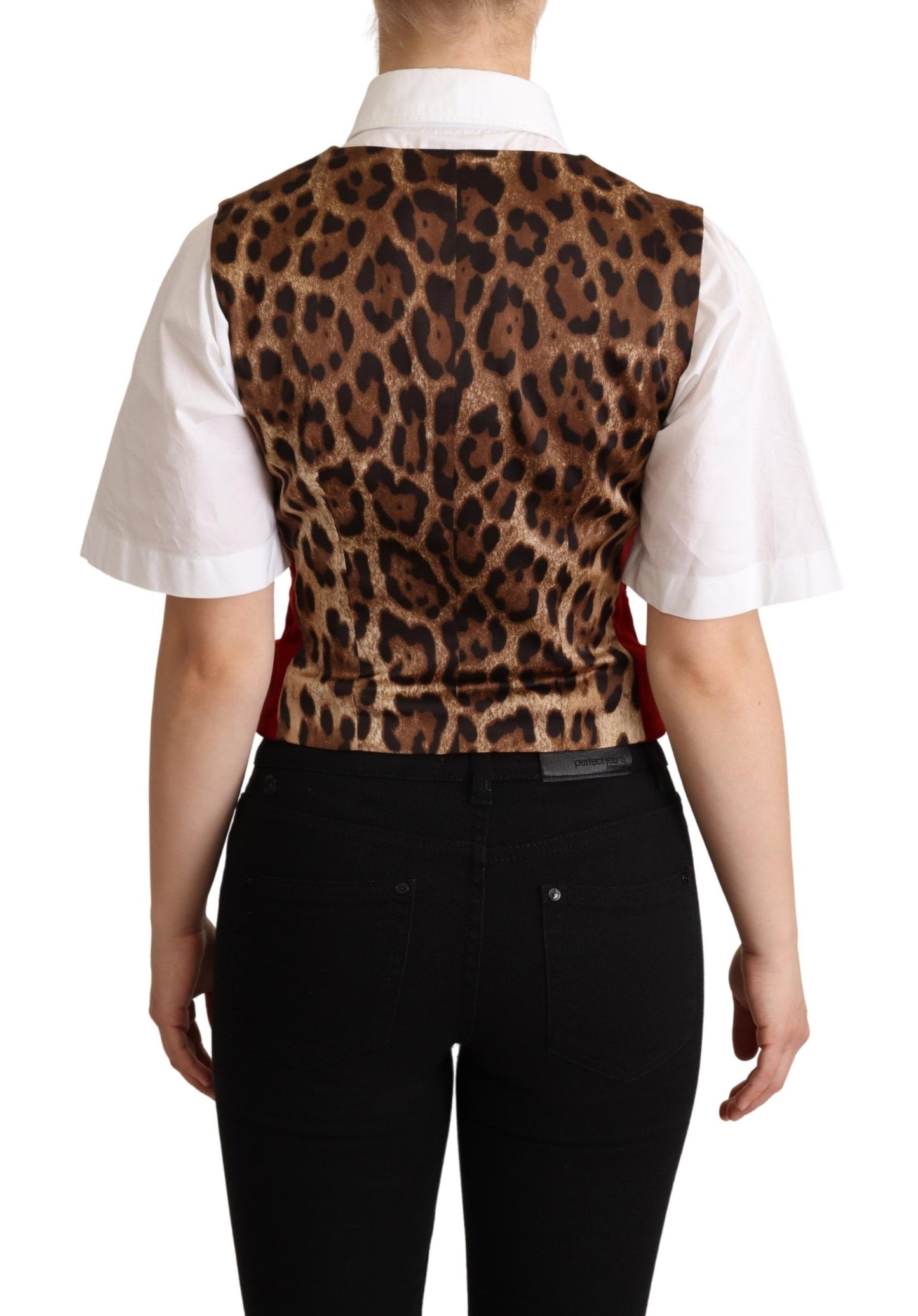 Elegant Red Leopard Print Waistcoat