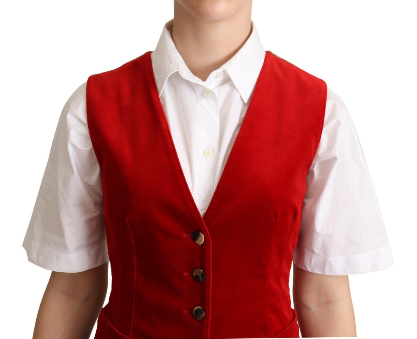 Elegant Red Leopard Print Waistcoat