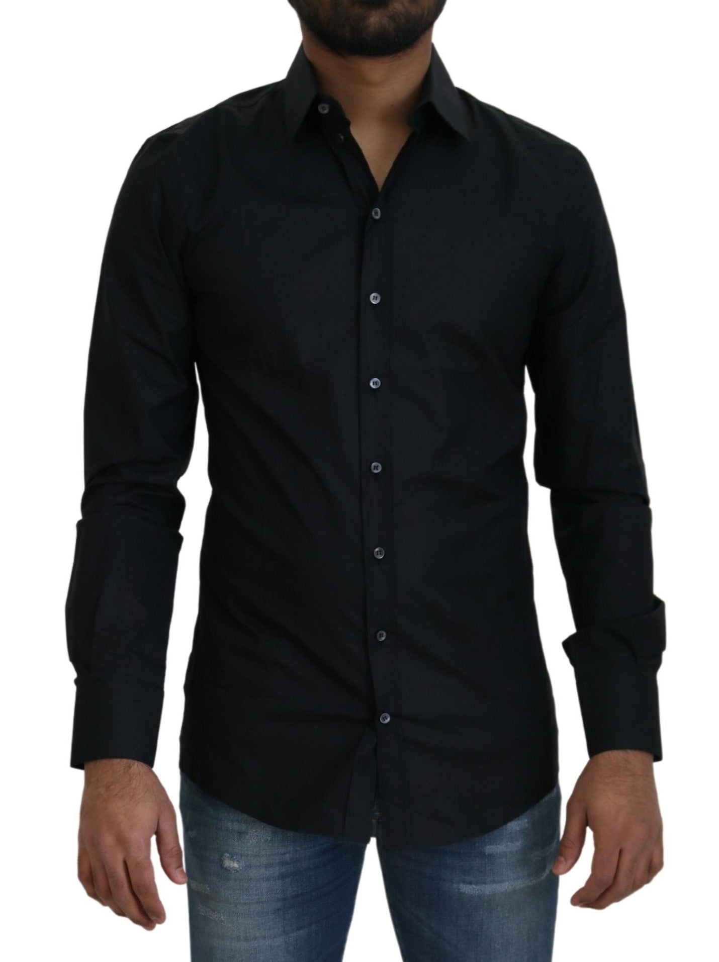 Black Cotton Slim Fit Dress Shirt