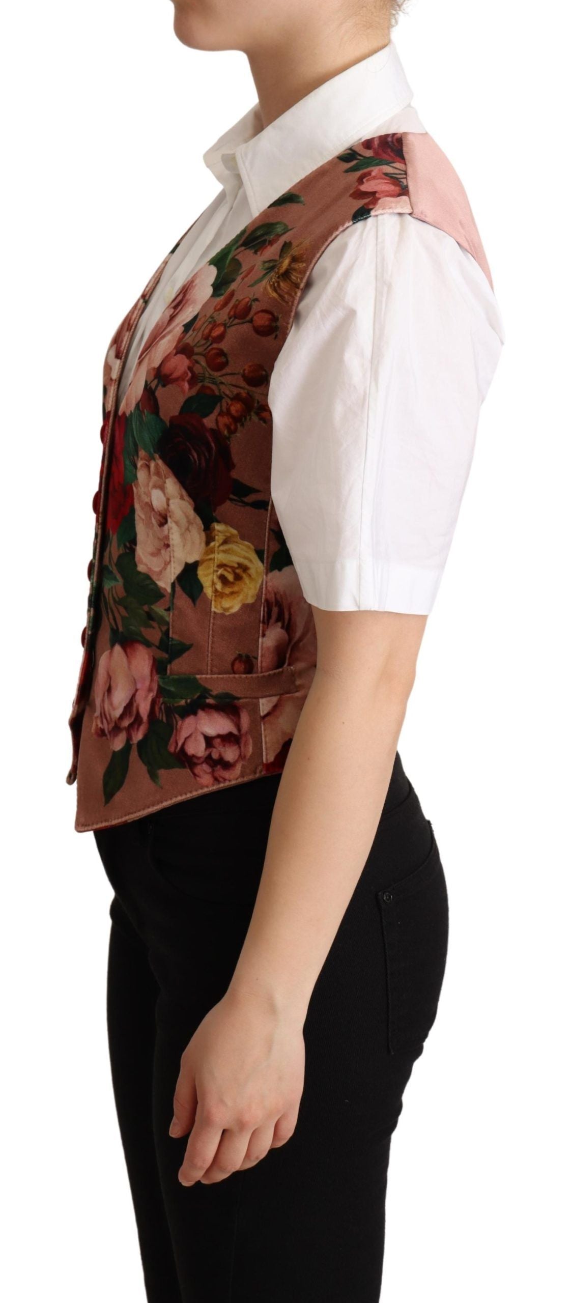 Pink Floral Print Velvet Sleeveless Vest