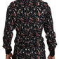 Sleek Black Musical Print Cotton Silk Shirt