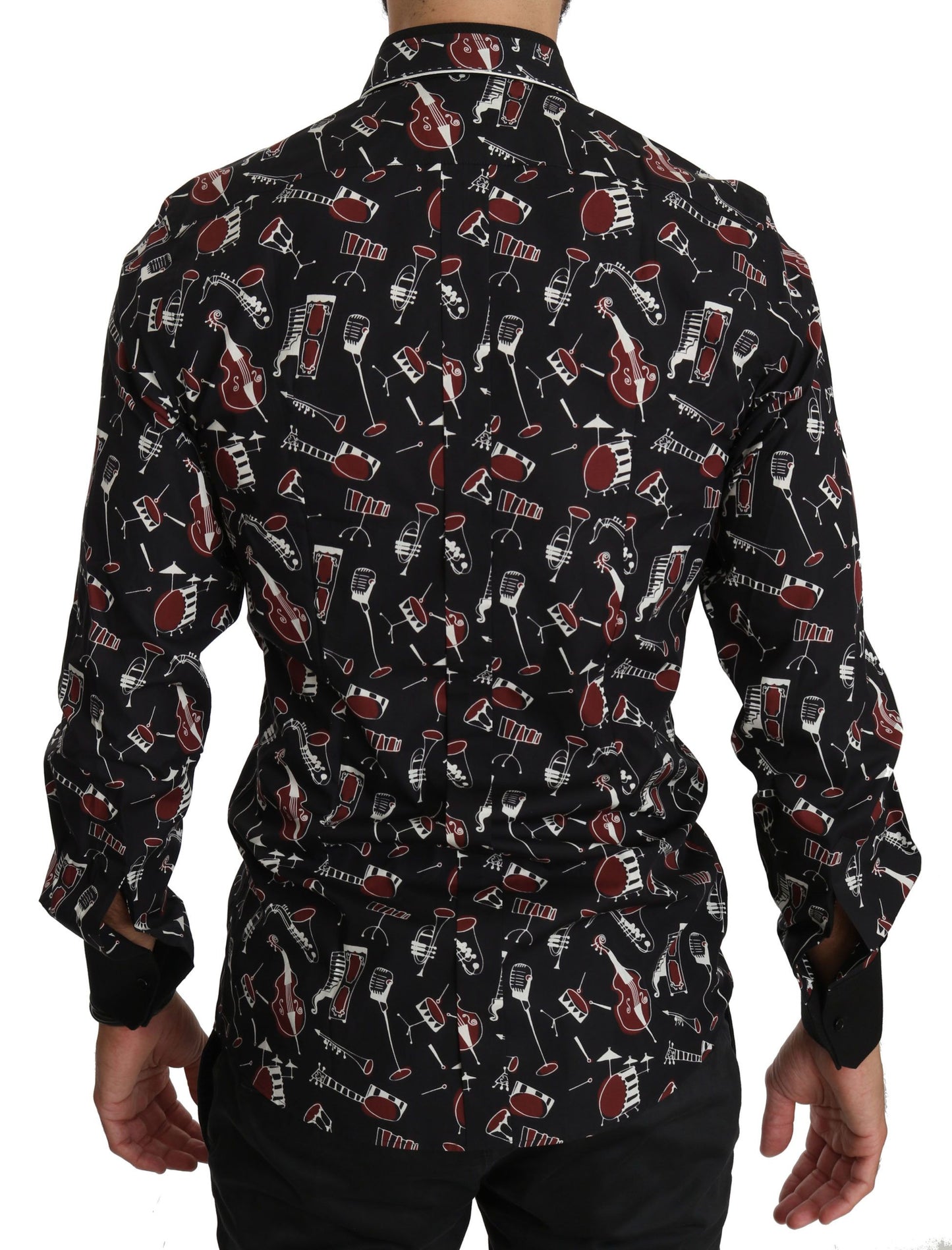 Sleek Black Musical Print Cotton Silk Shirt