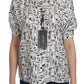 Musical Instrument Print Silk Collared Top