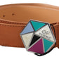 Chic Brown Leather Belt with Logo Buckle