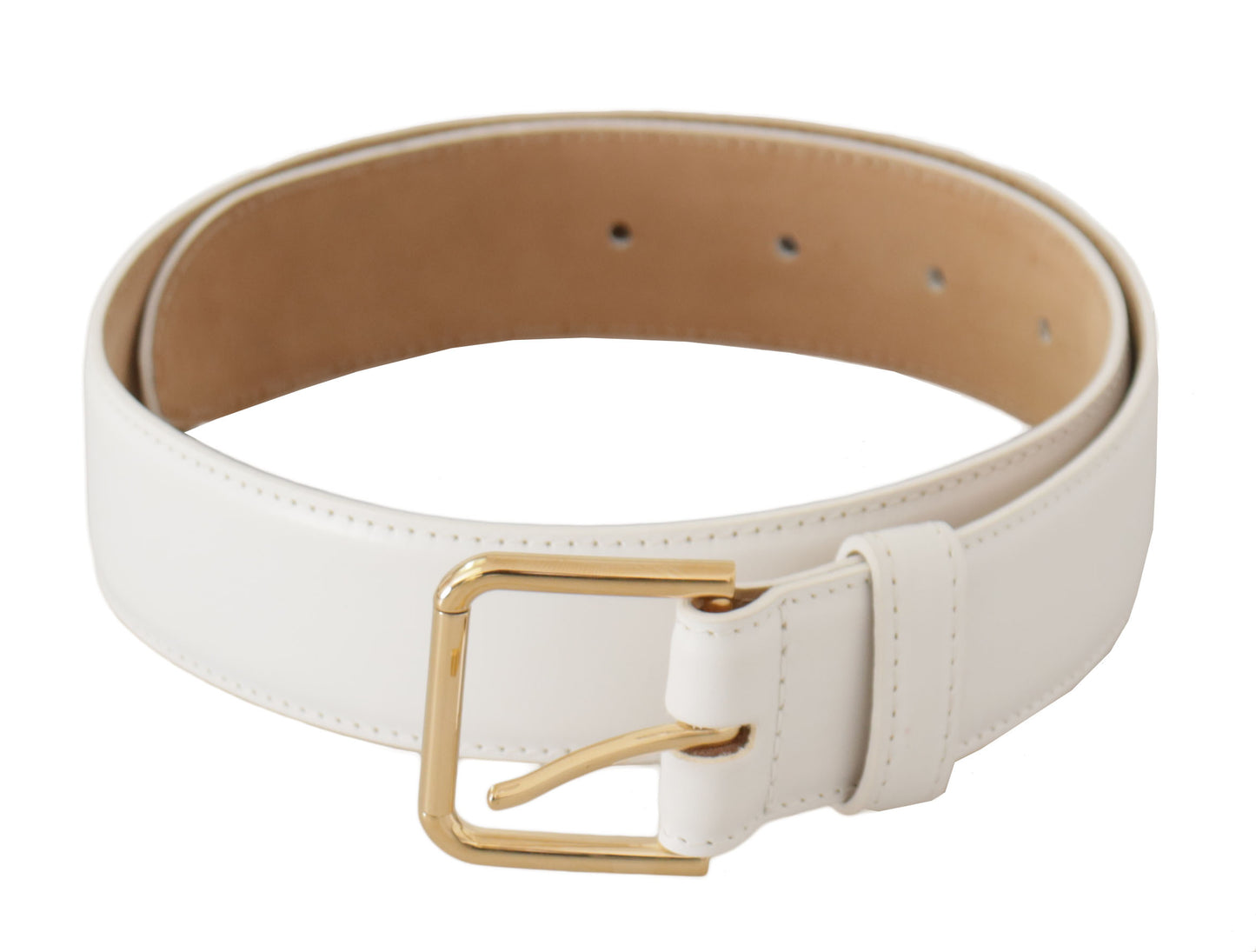 Elegant White Leather Belt with Engraved Buckle