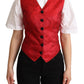 Red Brocade Leopard Print Waistcoat