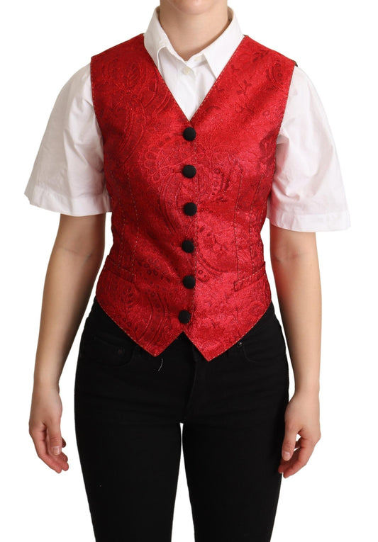 Red Brocade Leopard Print Waistcoat