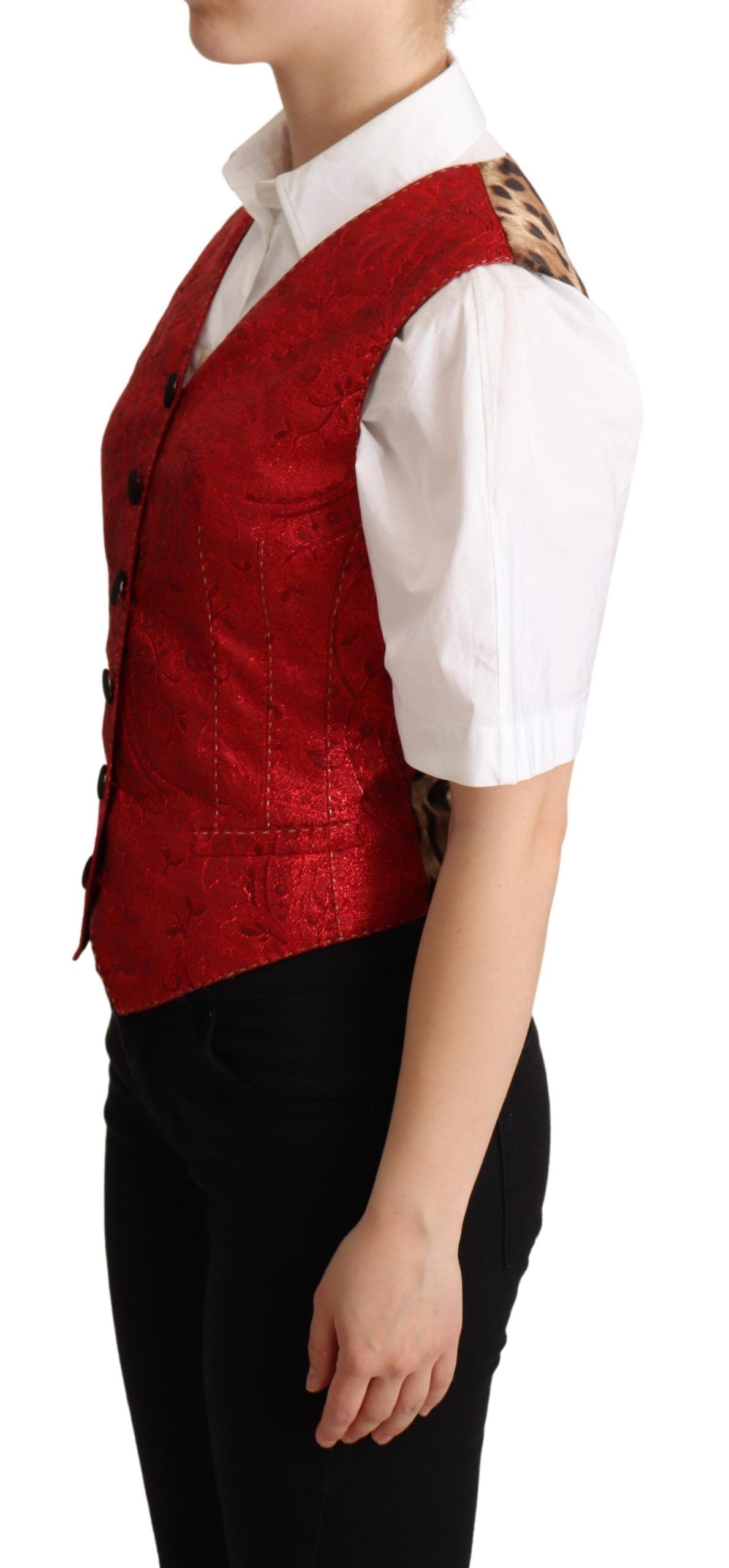 Red Brocade Leopard Print Waistcoat