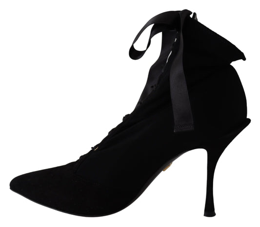 Elegant Black Ankle Heel Boots with Leather Sole