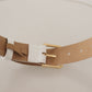Elegant White Leather Belt with Engraved Buckle
