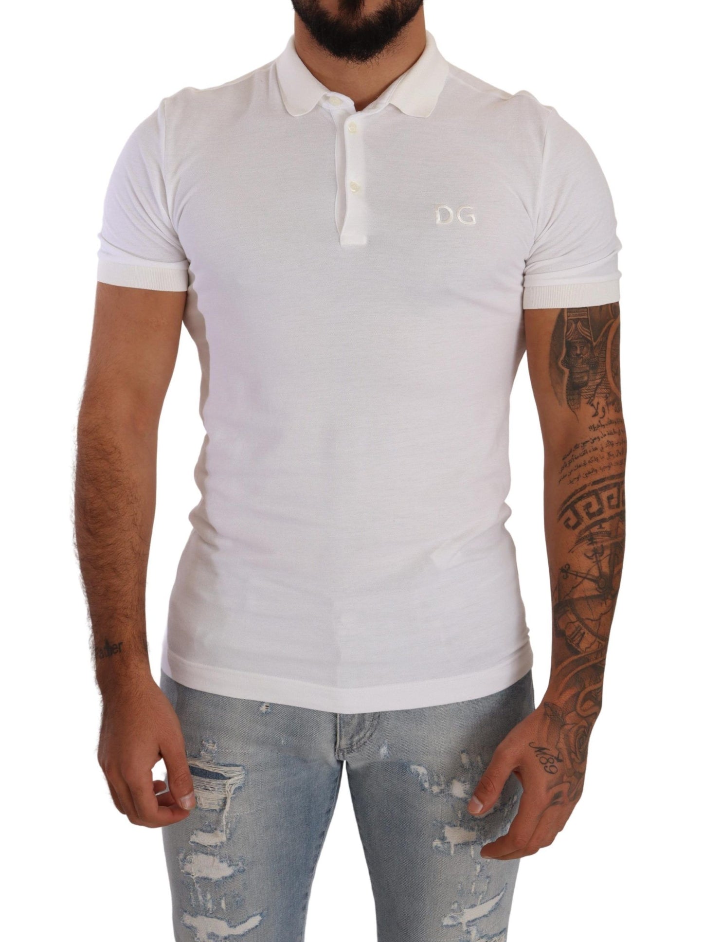 Elegant White Cotton Polo T-Shirt