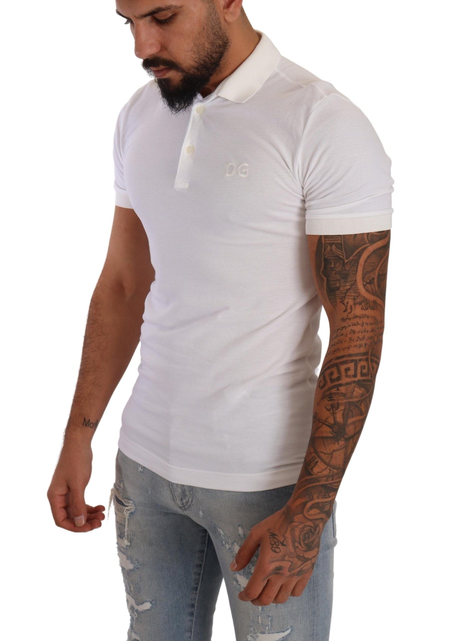 Elegant White Cotton Polo T-Shirt