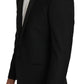 Elegant Slim Black Wool Silk Blend Blazer