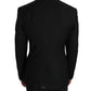 Elegant Slim Black Wool Silk Blend Blazer