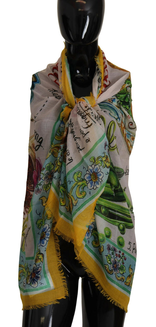 Elegant Silk-Cashmere Blend Sicilian Print Scarf