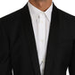 Elegant Slim Black Wool Silk Blend Blazer