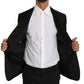 Elegant Slim Black Wool Silk Blend Blazer