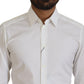 White Cotton Slim Fit Formal Dress GOLD Shirt