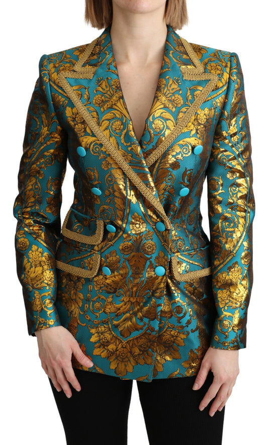 Elegant Gold Floral Jacquard Blazer