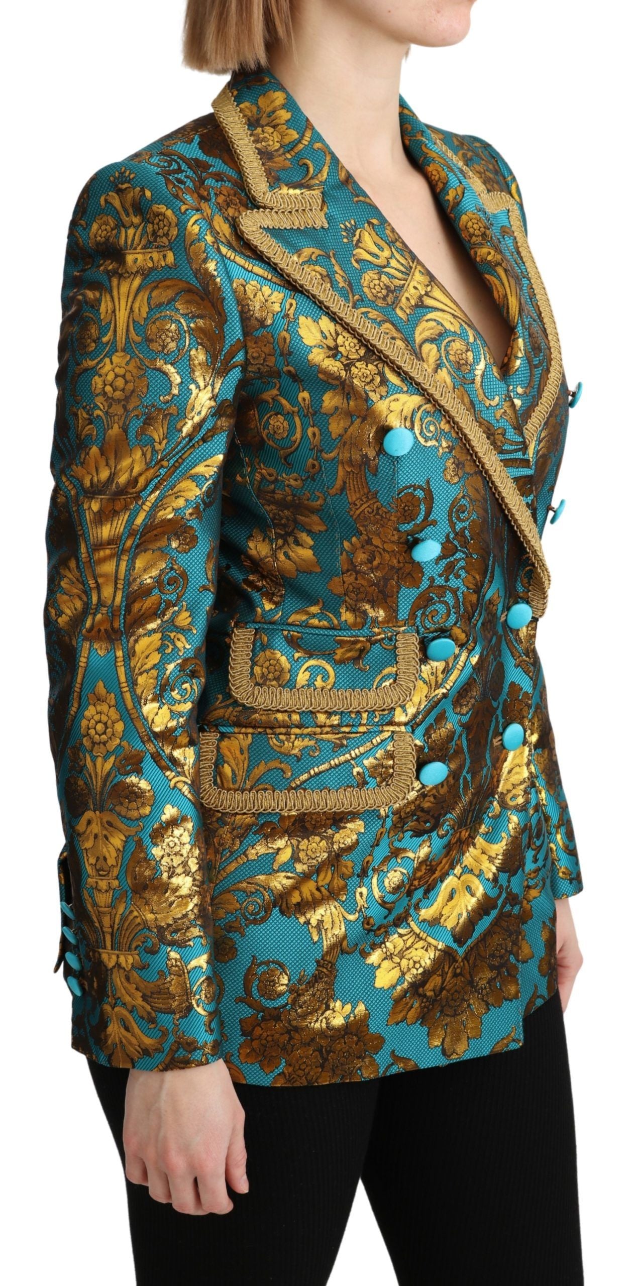 Elegant Gold Floral Jacquard Blazer