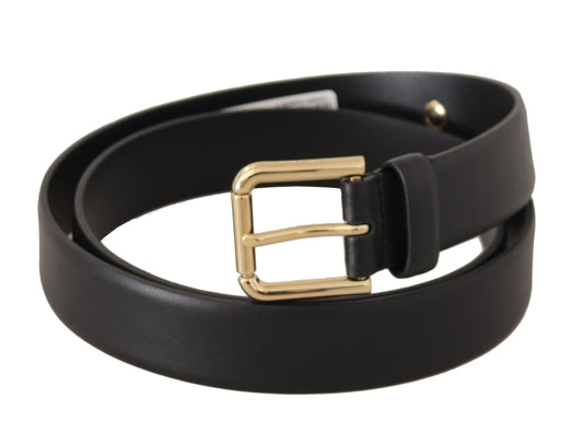 Elegant Black Leather Belt with Metal Buckle