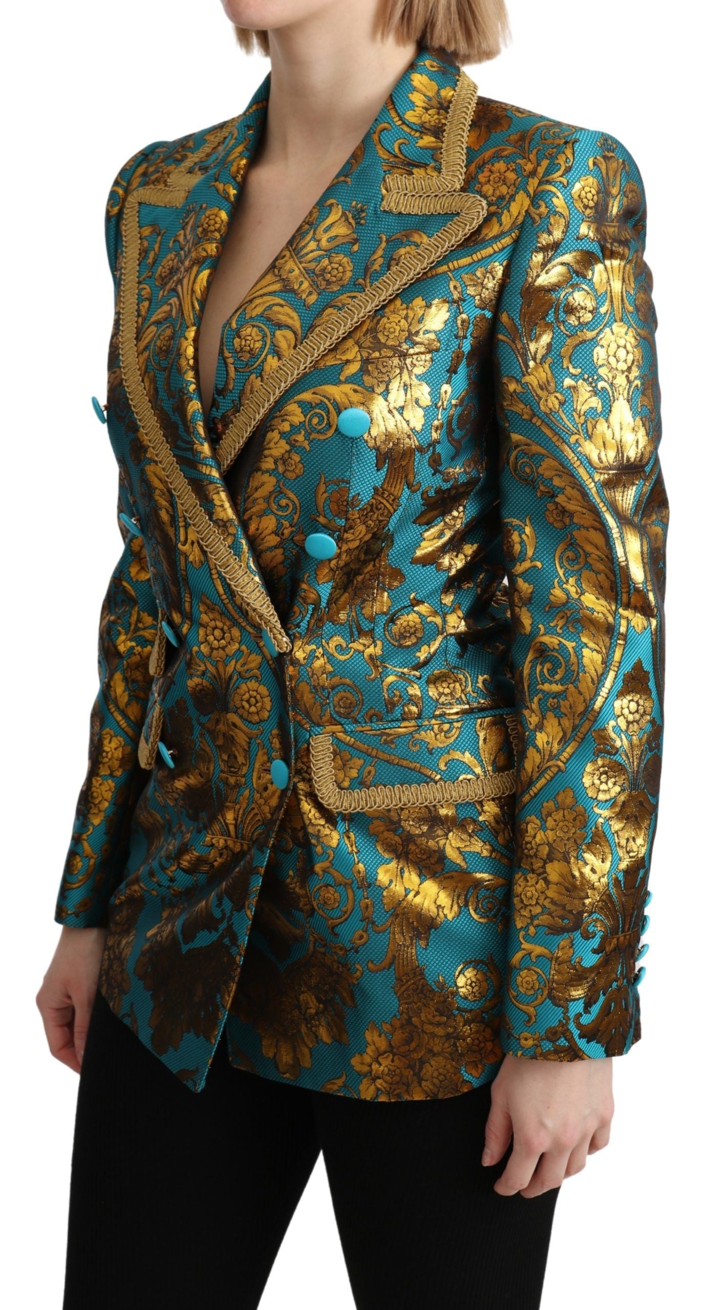 Elegant Gold Floral Jacquard Blazer