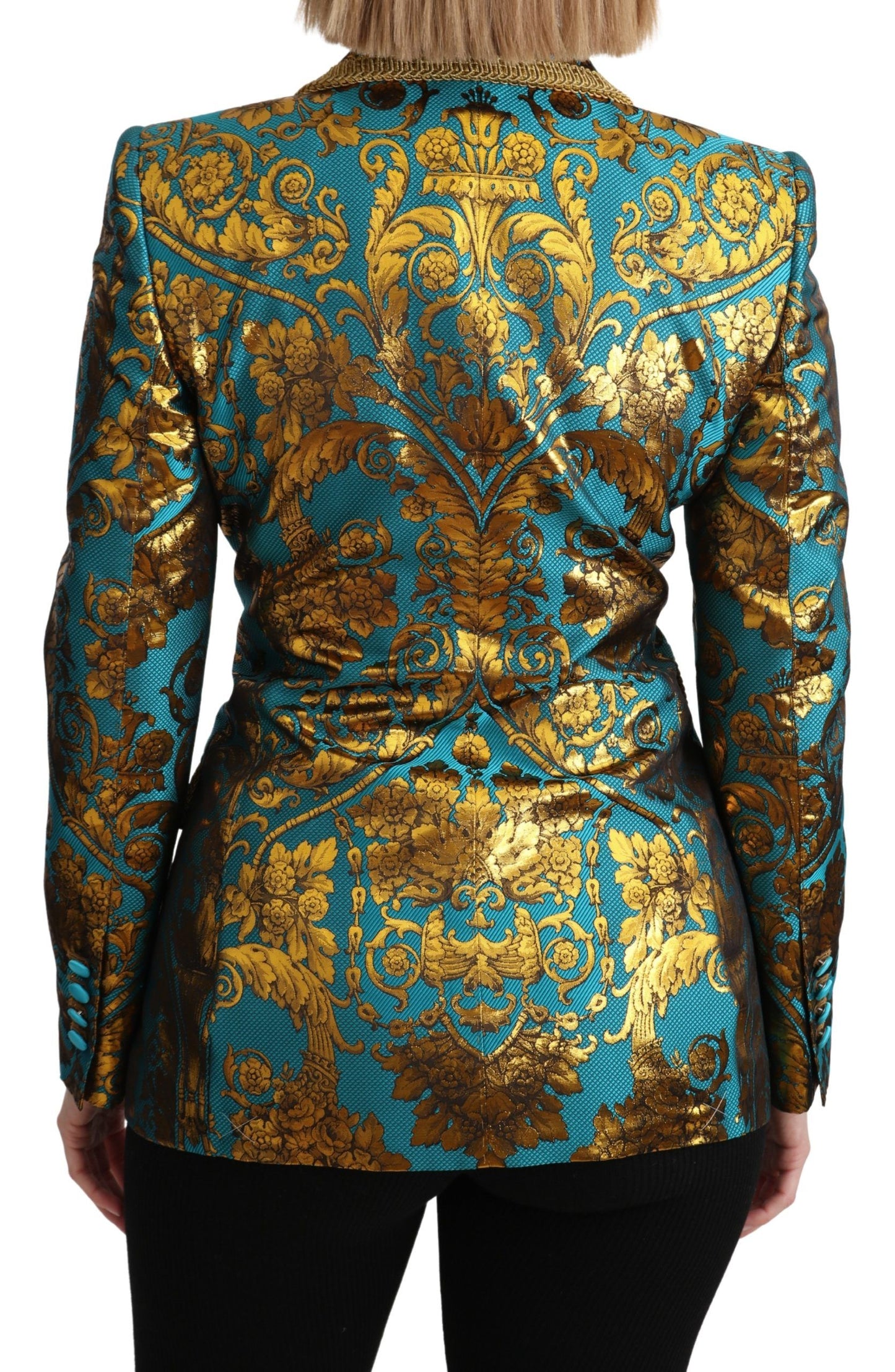 Elegant Gold Floral Jacquard Blazer