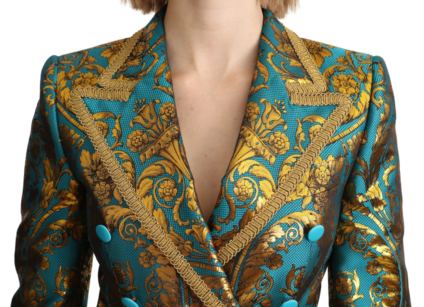 Elegant Gold Floral Jacquard Blazer