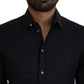 Black Cotton Slim Fit Formal Dress GOLD Shirt