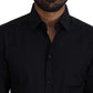 Black Cotton Slim Fit Formal Dress GOLD Shirt