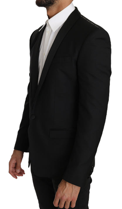 Elegant Slim Black Wool-Blend Blazer