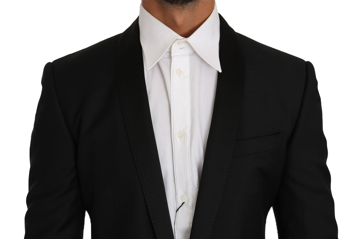 Elegant Slim Black Wool-Blend Blazer