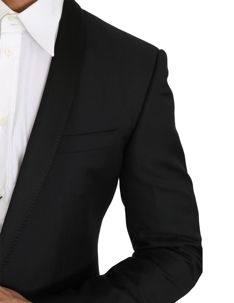 Elegant Slim Black Wool-Blend Blazer