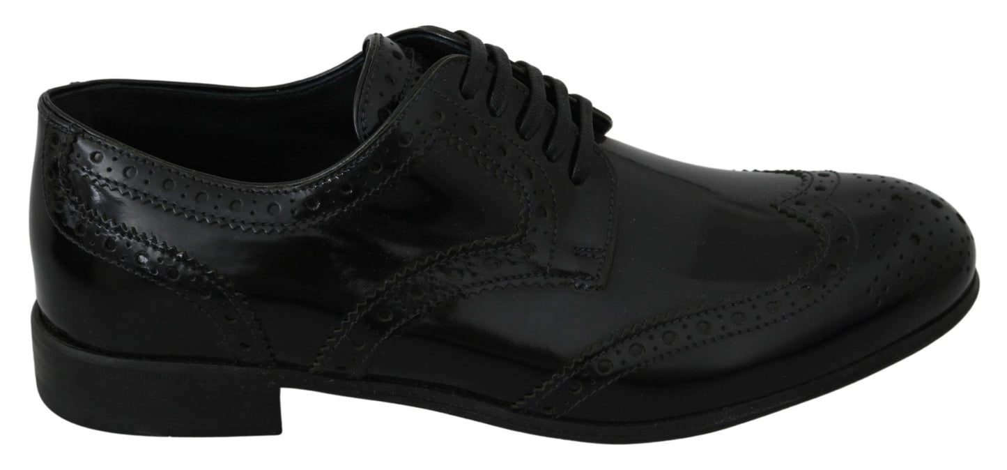 Elegant Black Leather Derby Brogue Flats