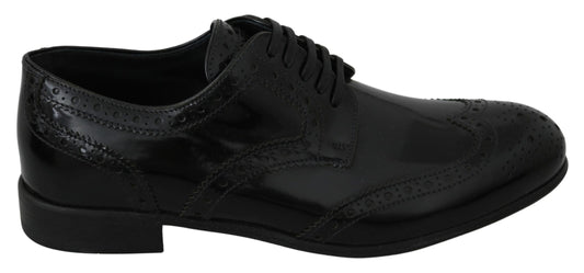 Elegant Black Leather Derby Brogue Flats