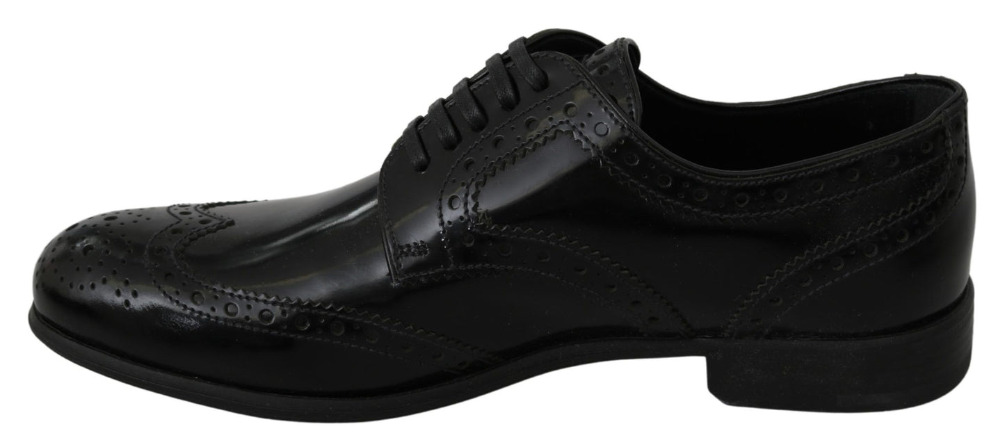 Elegant Black Leather Derby Brogue Flats