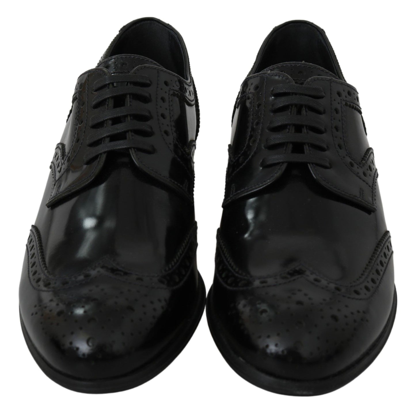 Elegant Black Leather Derby Brogue Flats