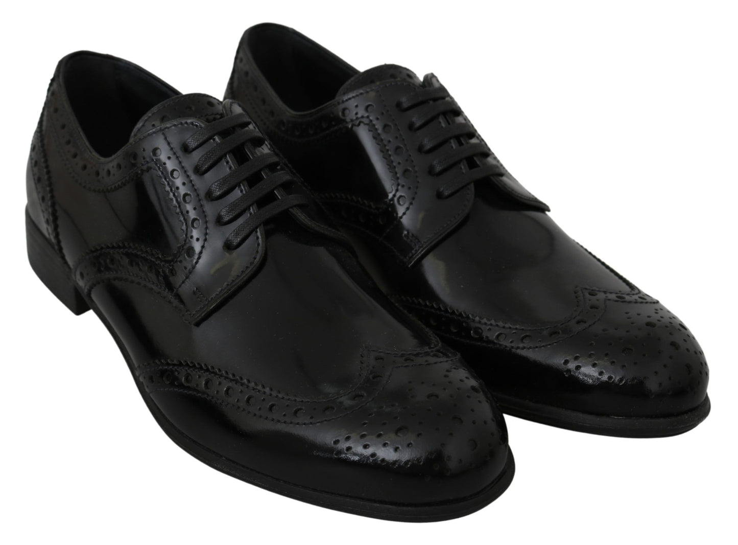 Elegant Black Leather Derby Brogue Flats