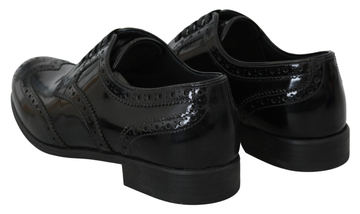 Elegant Black Leather Derby Brogue Flats