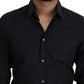 Black Cotton Slim Fit Formal Dress GOLD Shirt