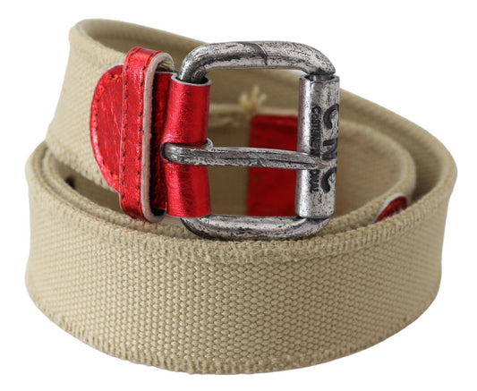 Chic Beige Canvas Waist Belt with Rustic Buckle