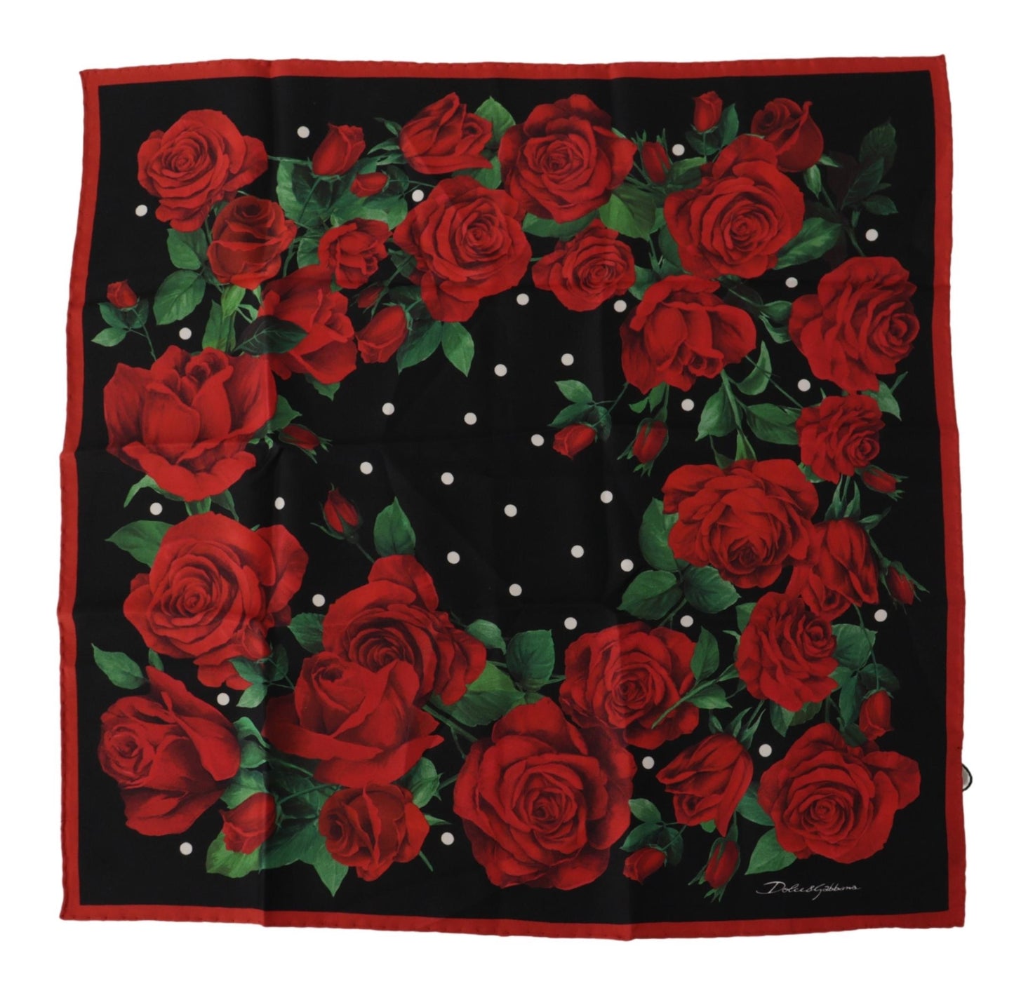 Elegant Silk Scarf with Red Rose Print