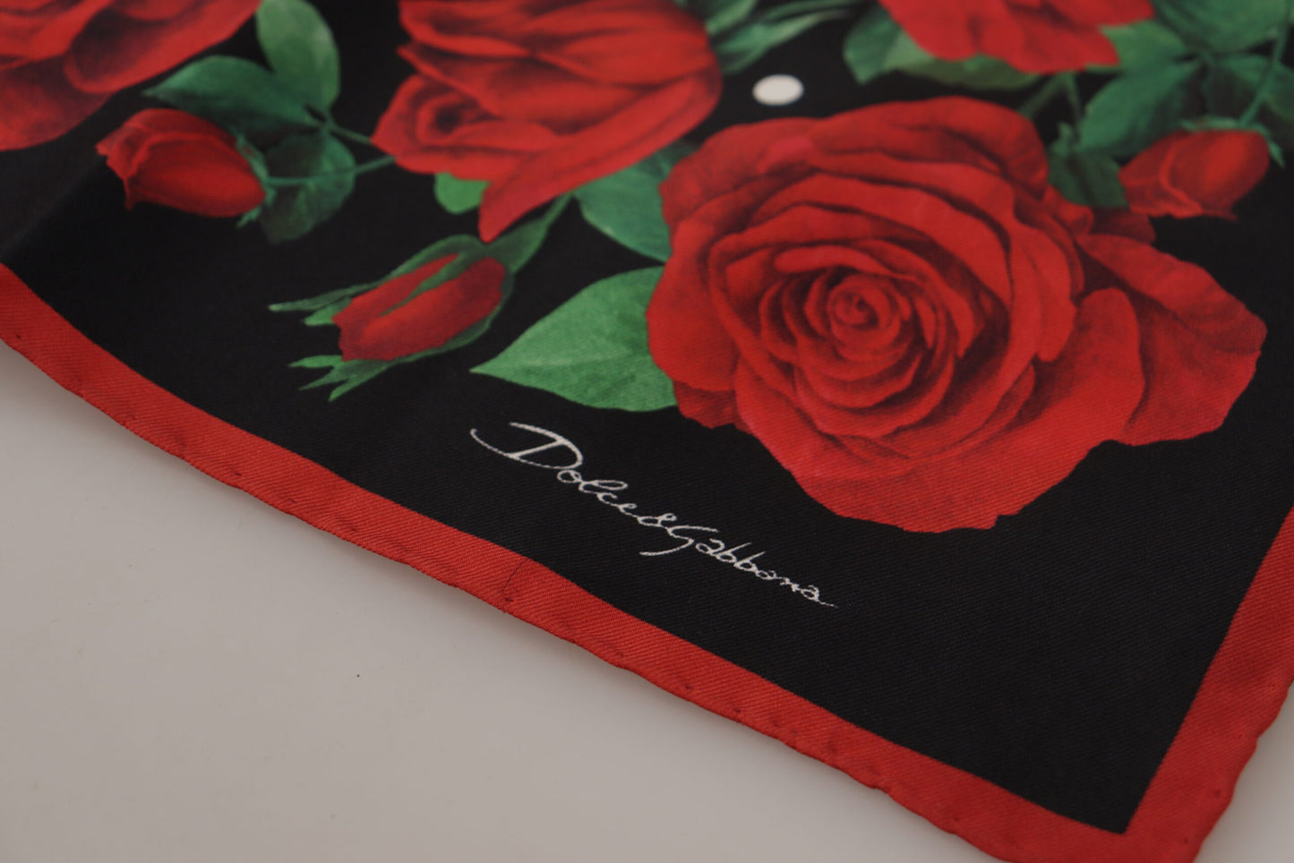 Elegant Silk Scarf with Red Rose Print