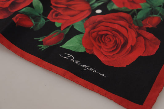 Elegant Silk Scarf with Red Rose Print