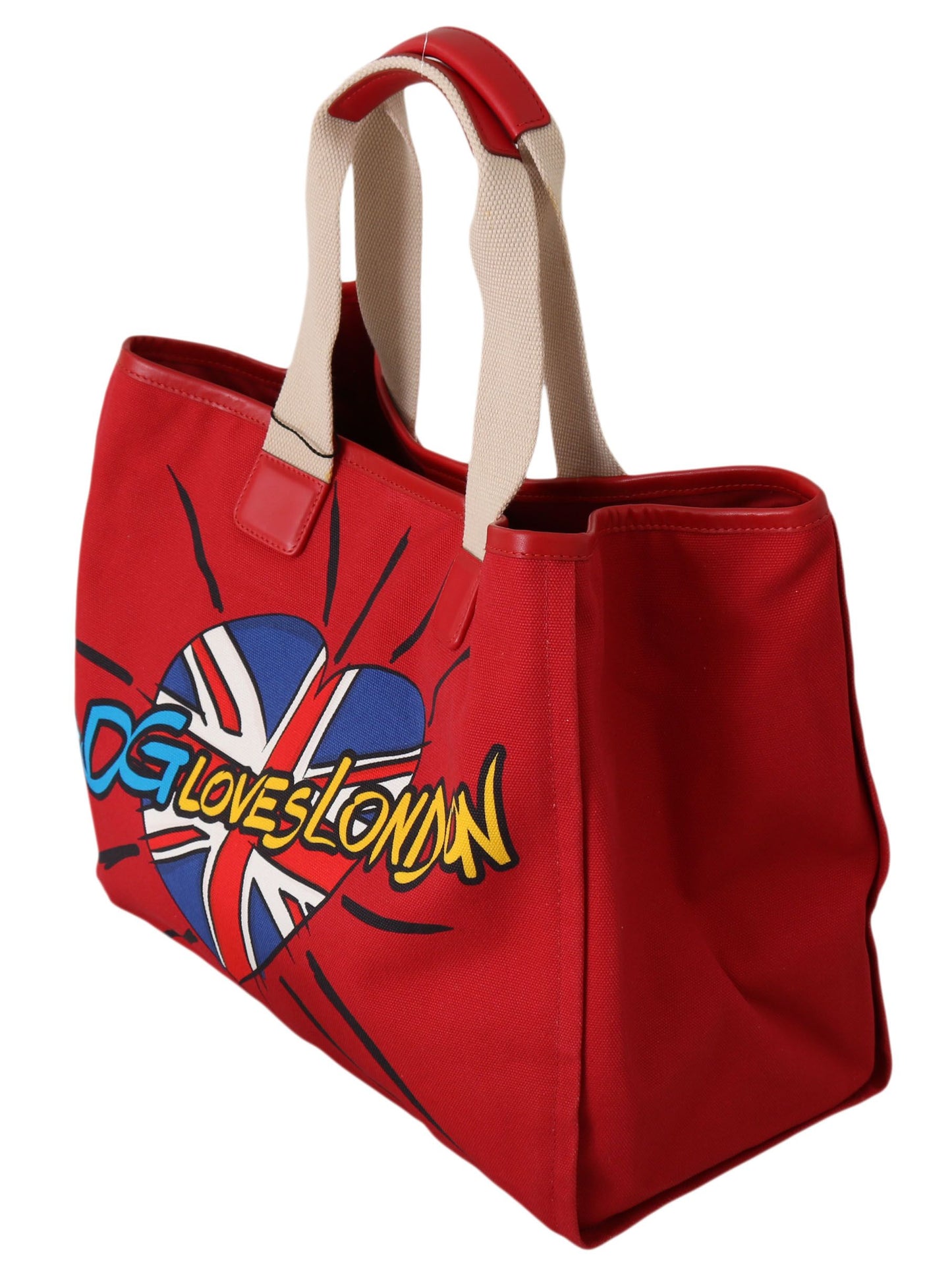 Chic Red Cotton Leather Tote Travel Bag