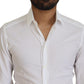 White Cotton Slim Fit Formal Dress GOLD Shirt