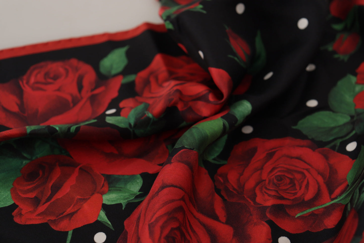 Elegant Silk Scarf with Red Rose Print