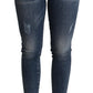 Elegant Mid Waist Skinny Blue Jeans