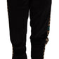 Chic Black Velour Embroidered Sweatpants